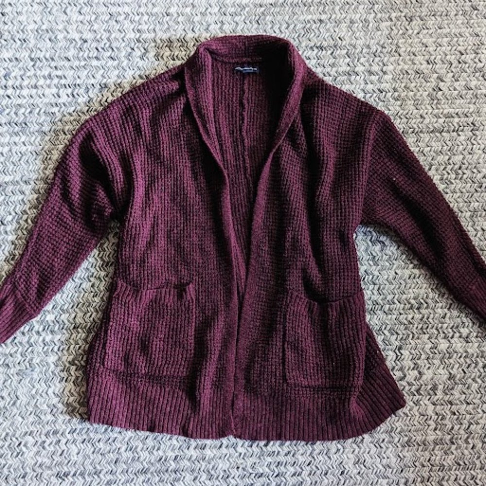 American Eagle Burgundy Waffle Knit Boyfriend Cardigan